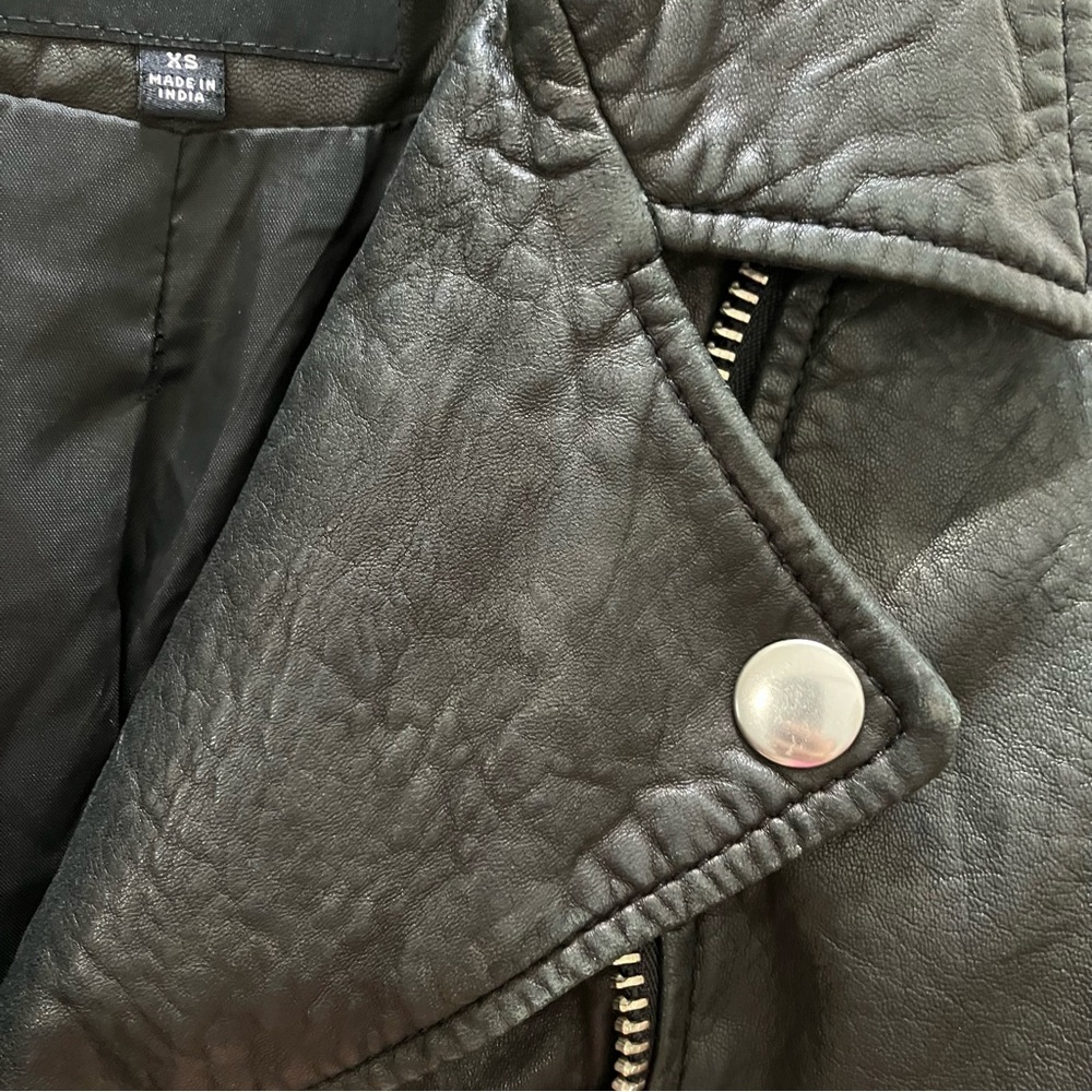 Madewell Washed Leather Motorcycle Jacket Black Moto Zippers size XS - Picture 6 of 15